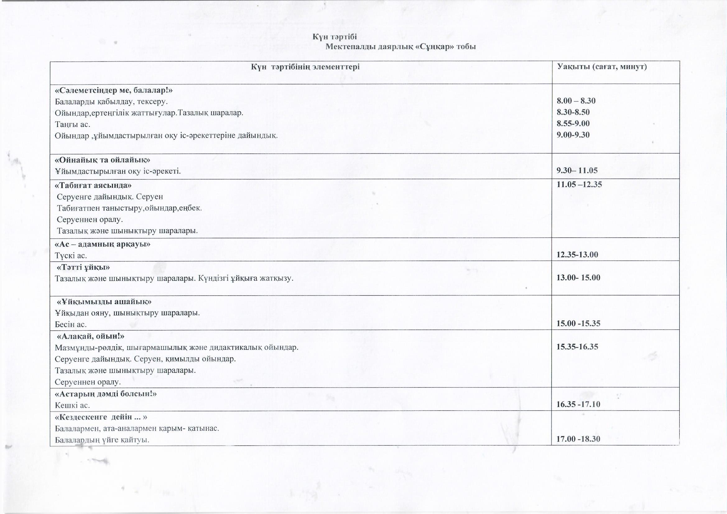 Күн тәртібі 2025-2026 оқу жылы