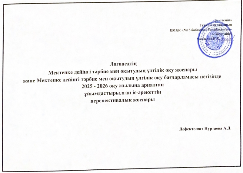 Логопедтің 2025-2026 жылғы перспективалық жоспары