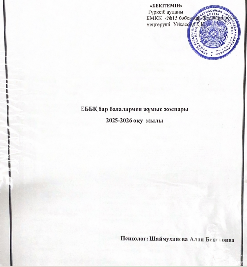 Психологтың ЕББҚ бар балалармен жұмыс жоспары 2025-2026 оқу  жылы