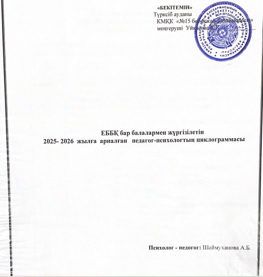 ЕББҚ бар балалармен жүргізілетін педагог-психологтың циклограммасы 2025-2026 оқу жылы
